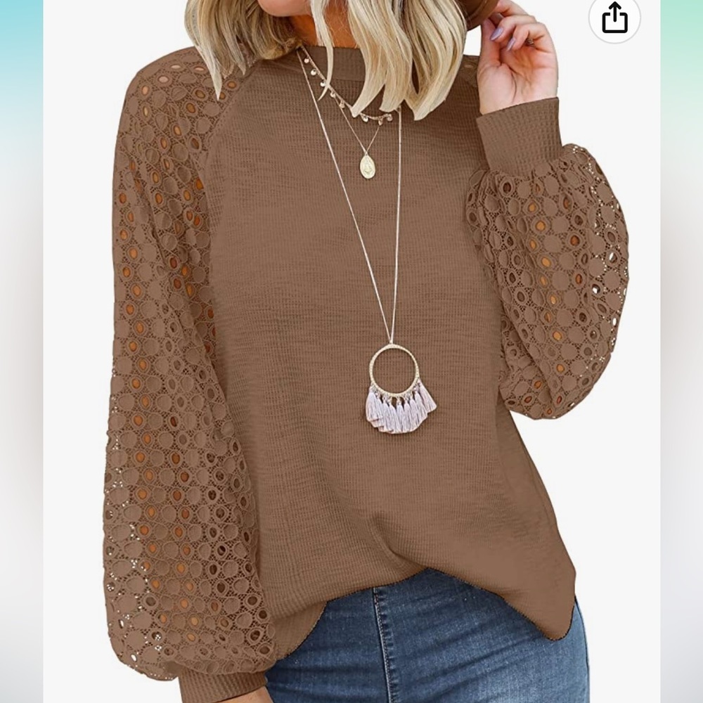MIHOLL Women’s Long Sleeve Tops Lace Casual Loose Blouses T Shirts